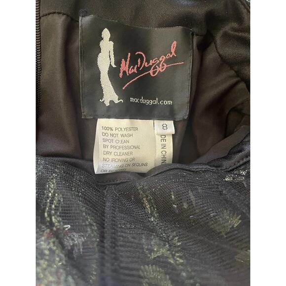 Mac Duggal Black Floral Embroidered Fit & Flare Cocktail Dress Mini Mesh Beaded - Picture 11 of 13